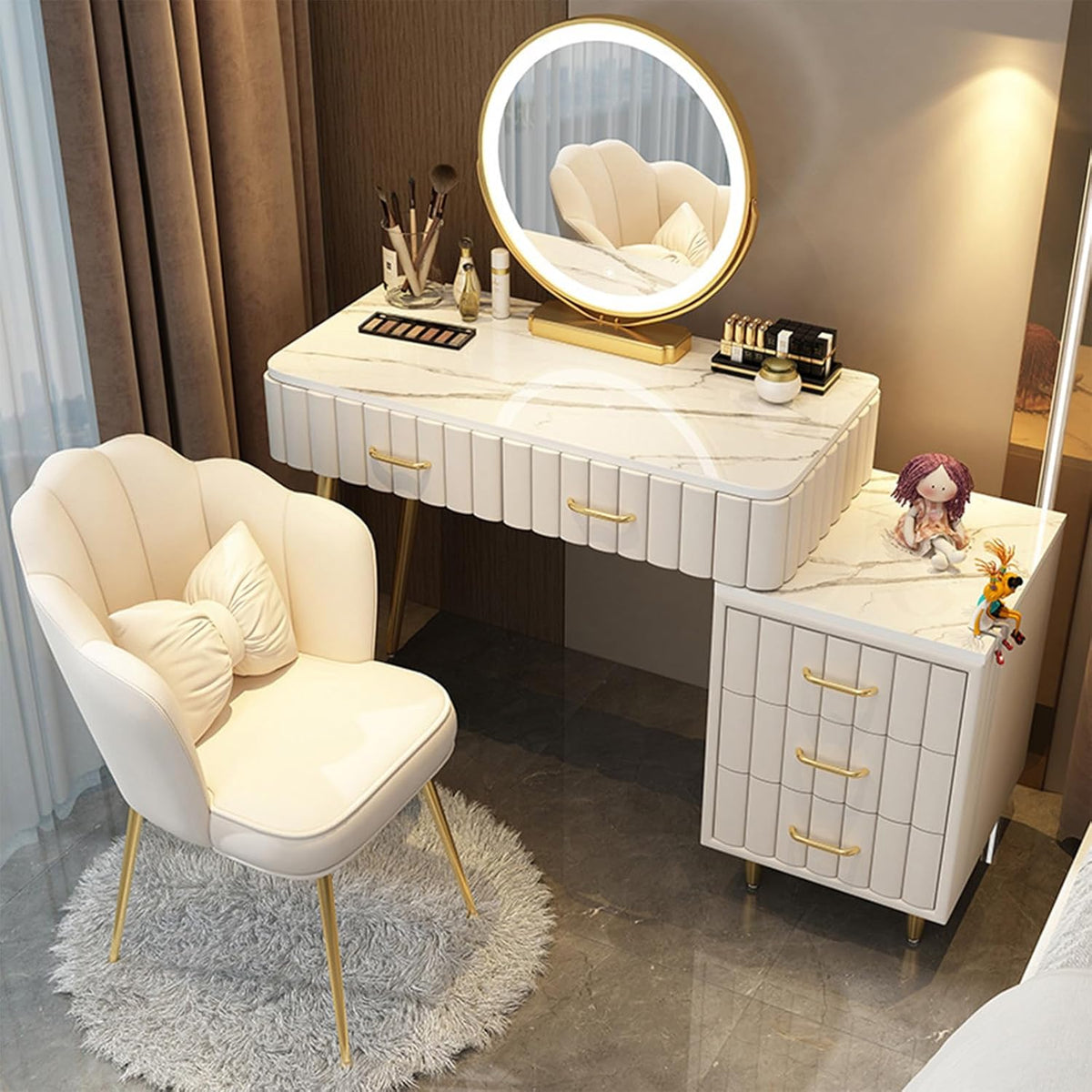 Elegant Vanity Set with LED Mirror