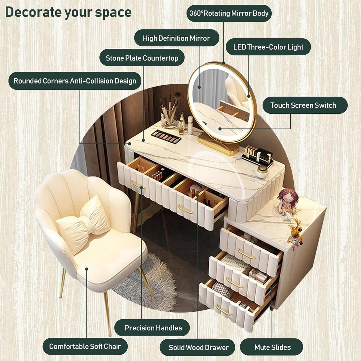 Elegant Vanity Set with LED Mirror