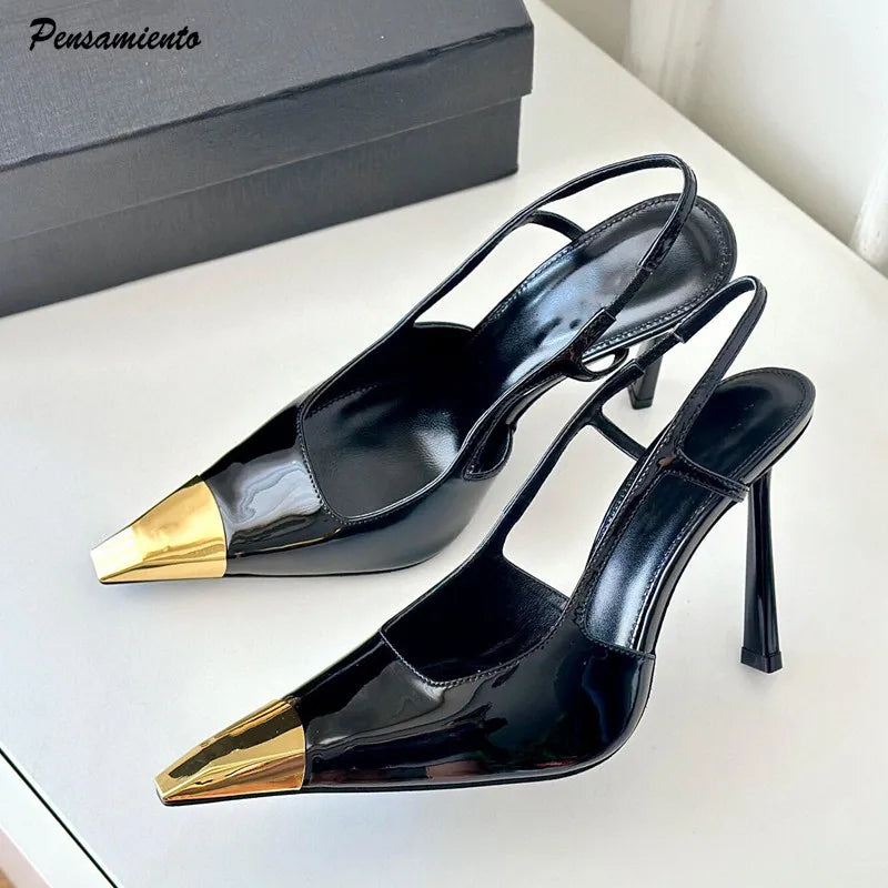 Elegant Gold Black Heels