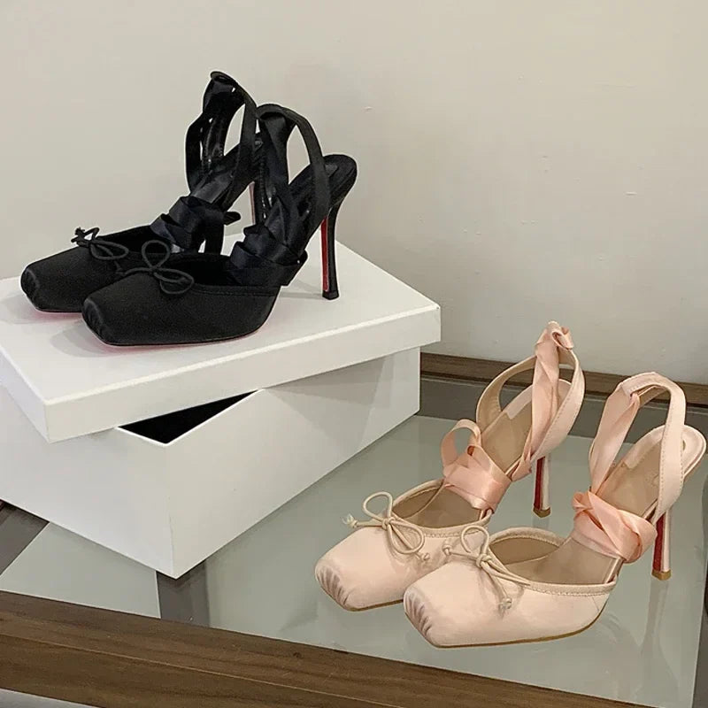 Elegant Lace-Up Butterfly Heels