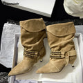 Chic Suede Chain Mid-Calf Boots