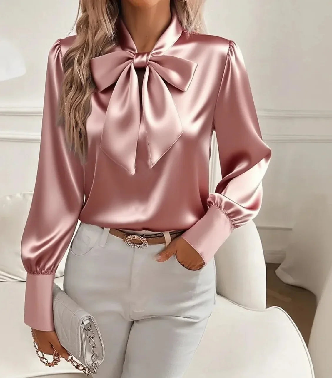 Elegant Bow Satin Blouse
