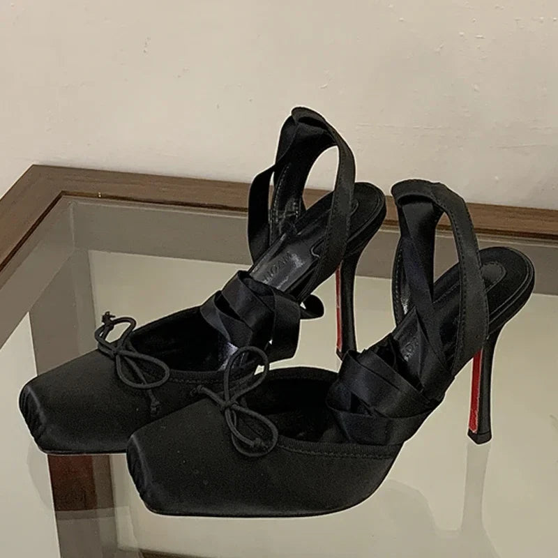 Elegant Lace-Up Butterfly Heels