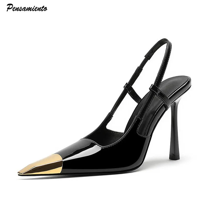 Elegant Gold Black Heels