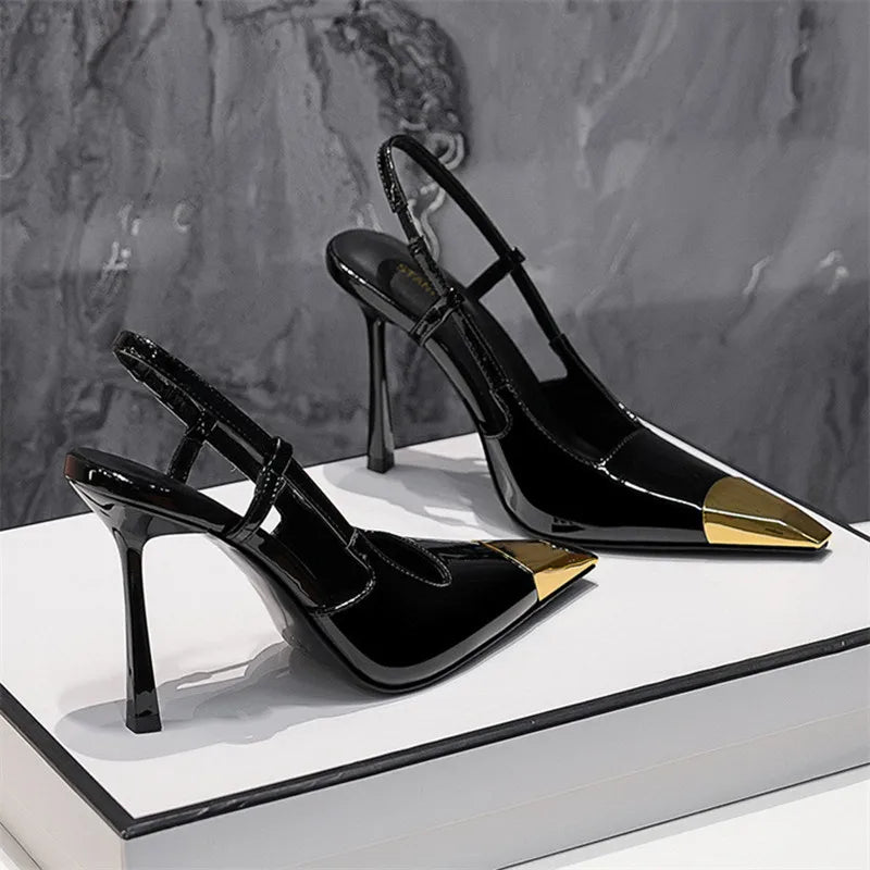Elegant Gold Black Heels