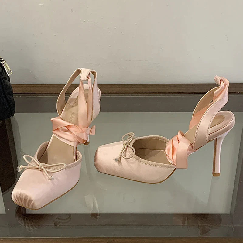 Elegant Lace-Up Butterfly Heels