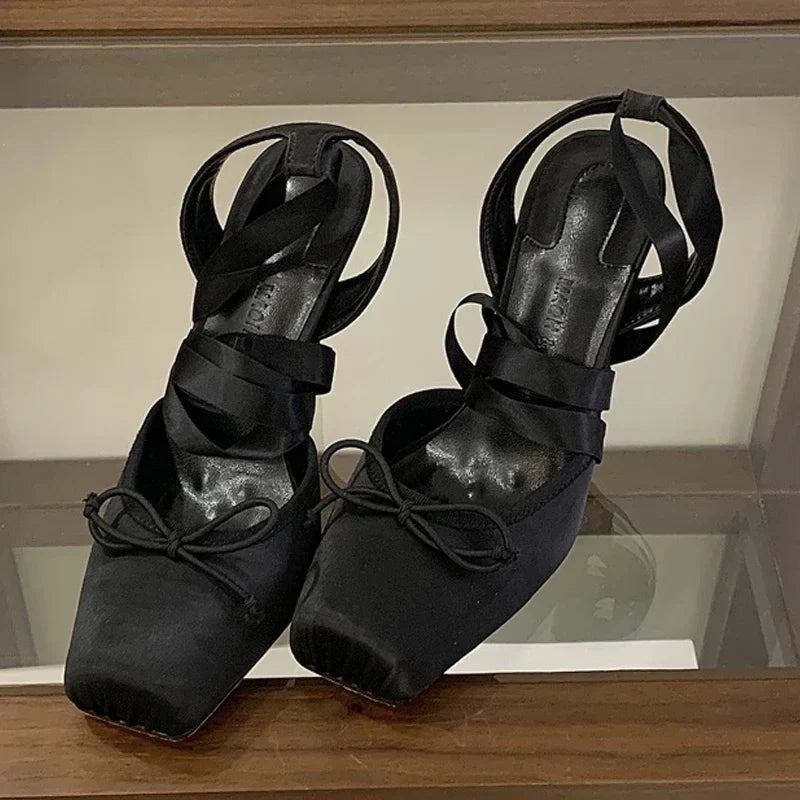Elegant Lace-Up Butterfly Heels