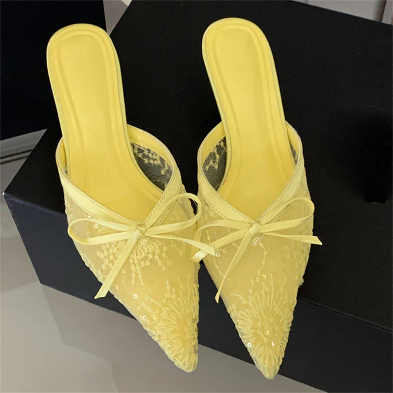 Elegant Butterfly Knot Mules