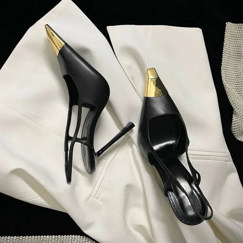 Elegant Gold Black Heels
